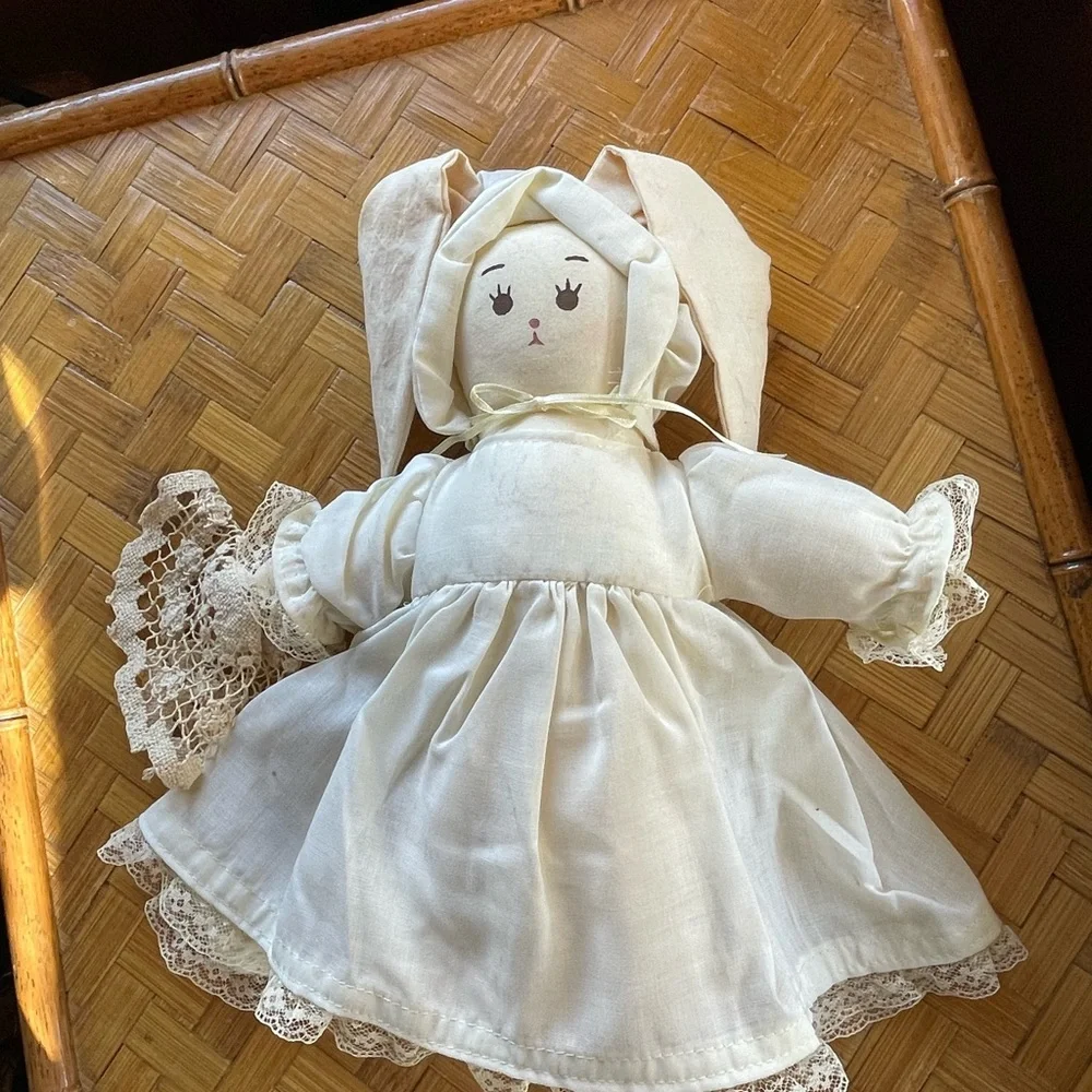 Folk art vintage bunny rag doll handmade - Picture 2 of 8